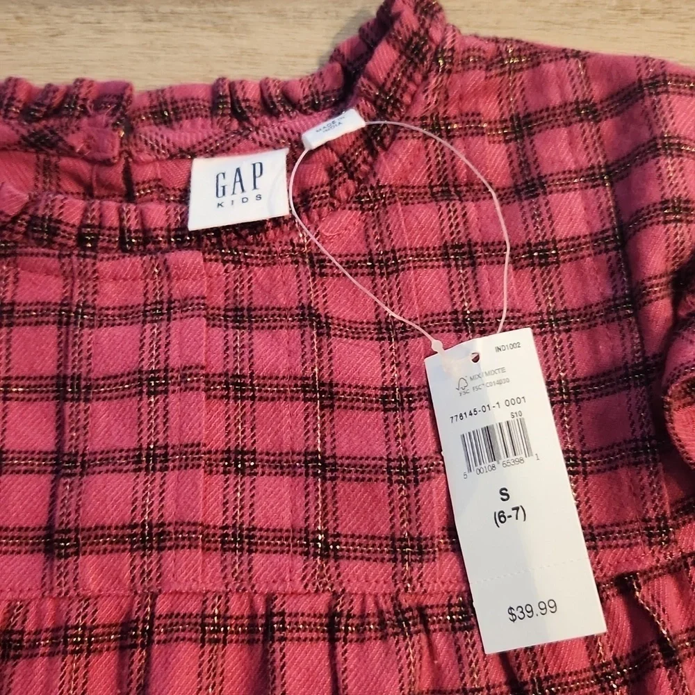 Gap Pink Plaid Girls Long Sleeve Shirt. NWT! Size Small.